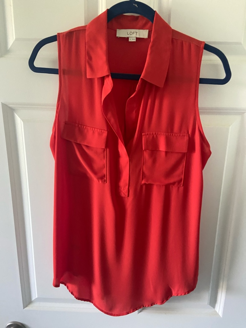 LOFT Sleeveless Red Split V-Neck Utility Shell